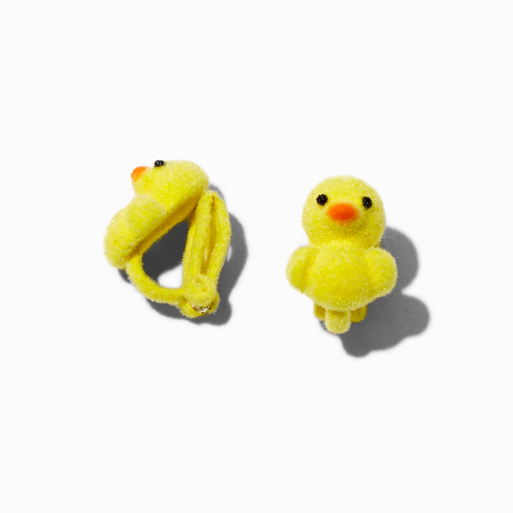 Clous d&#39;oreilles &agrave; clip canard jaune pelucheux,