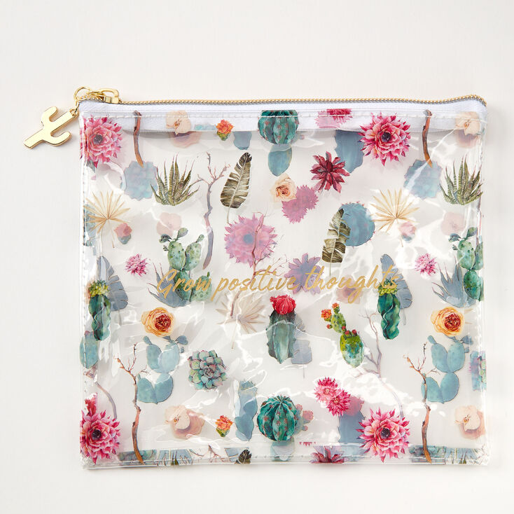 Grow Positive Thoughts Floral Succulent Pencil Case - Clear,