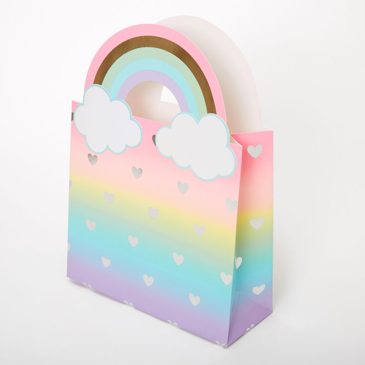 Sac cadeau de taille moyenne c&oelig;urs arc-en-ciel en 3D,