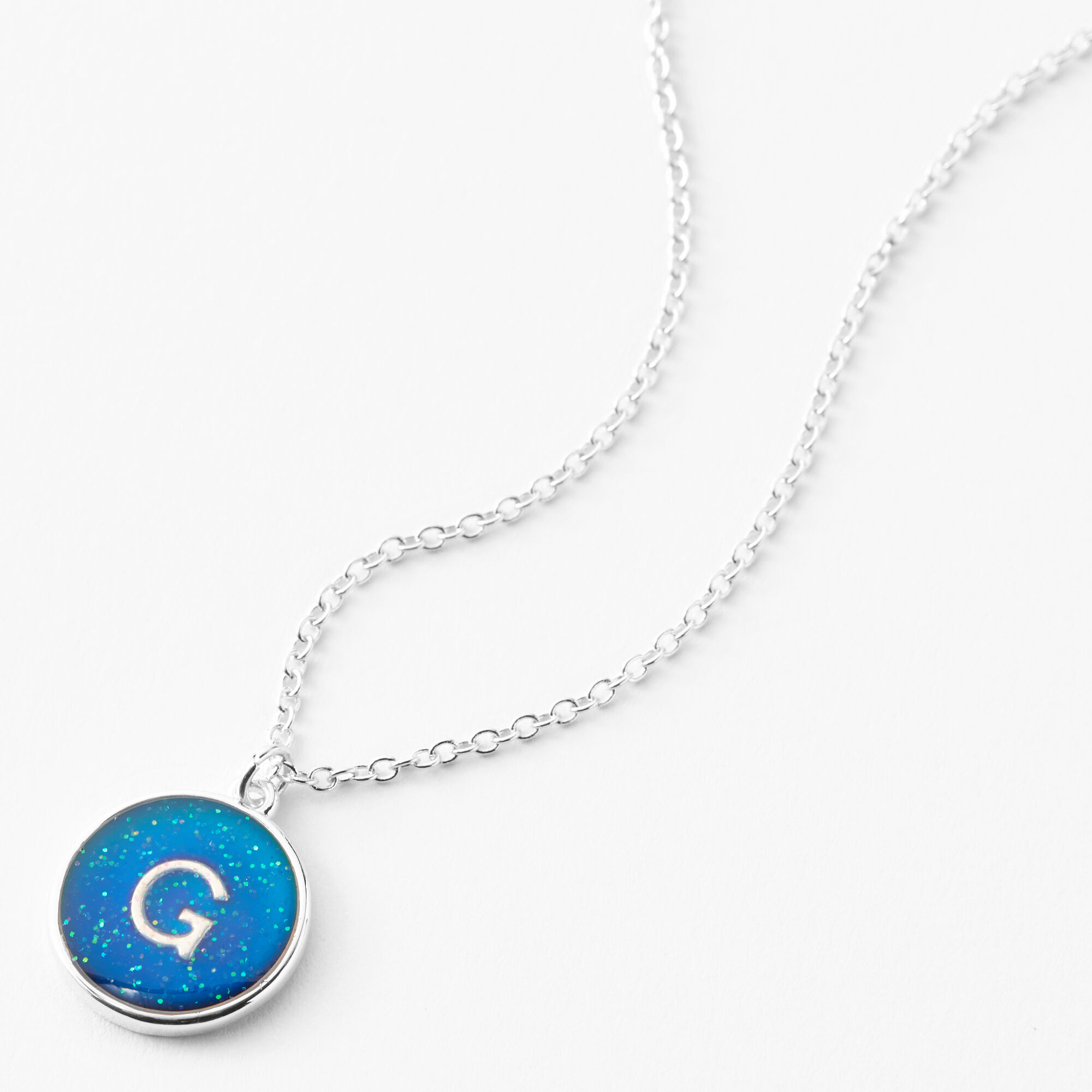 Silver Initial Mood Pendant Necklace - G,