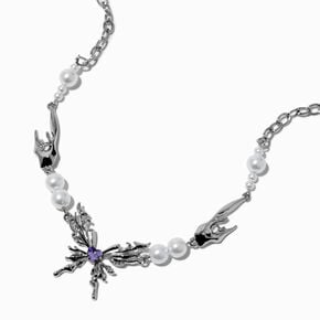 Silver-tone Molten Butterfly Pearl Pendant Necklace,