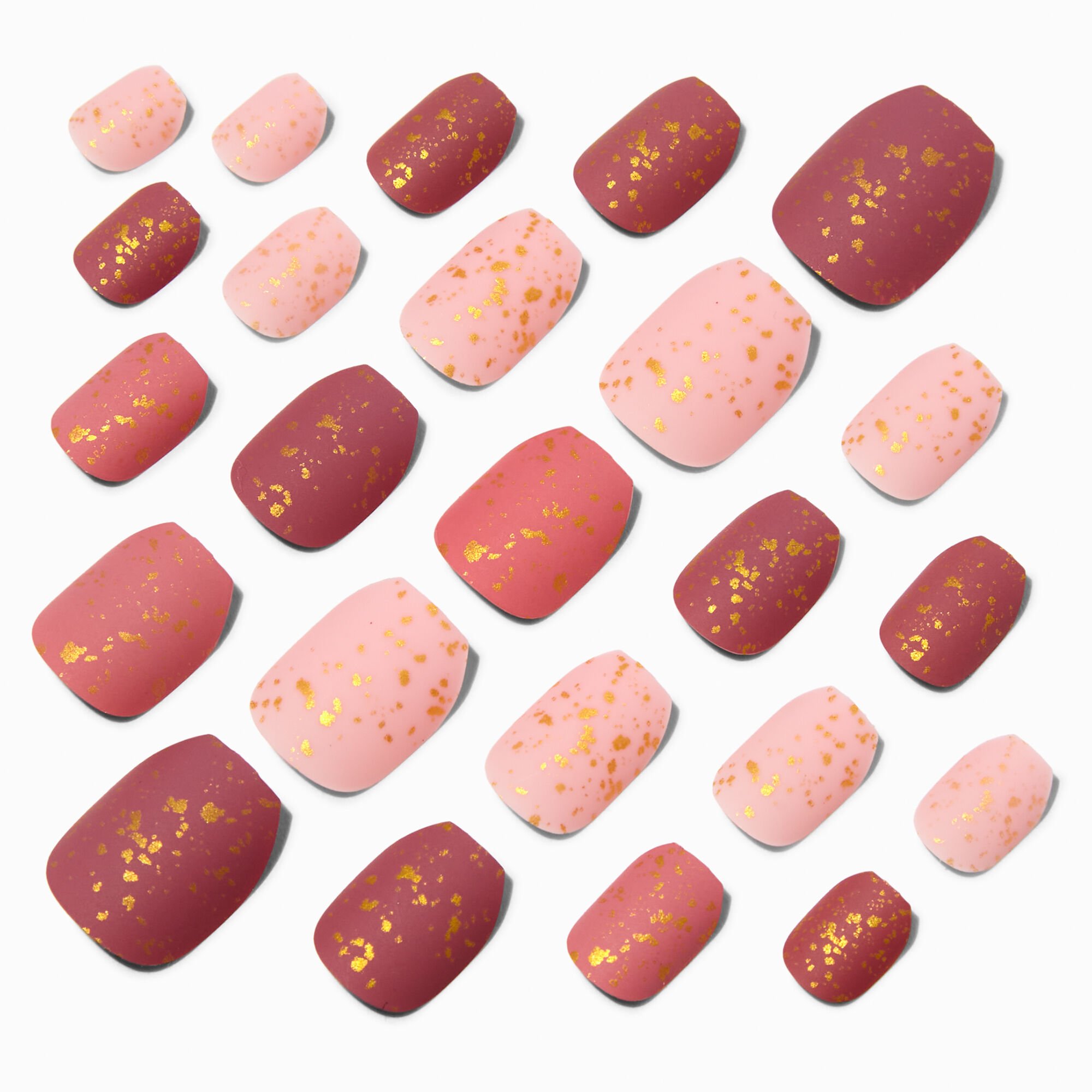 Pink & Gold Foil Coffin Press On Vegan Faux Nail Set - 24 Pack,