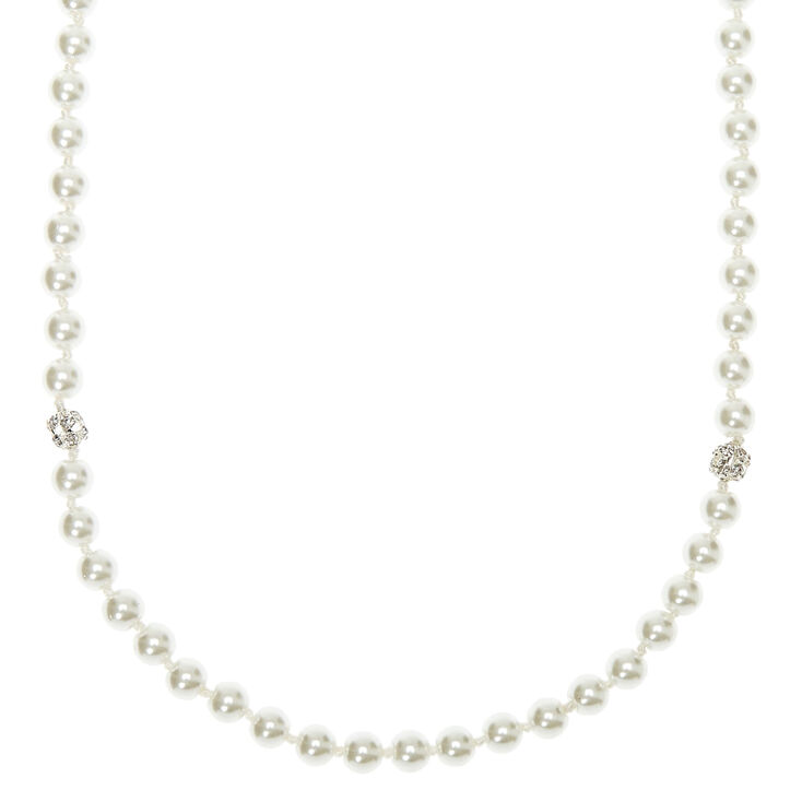 Claire's Long collier perlé avec boule de feu couleur argenté