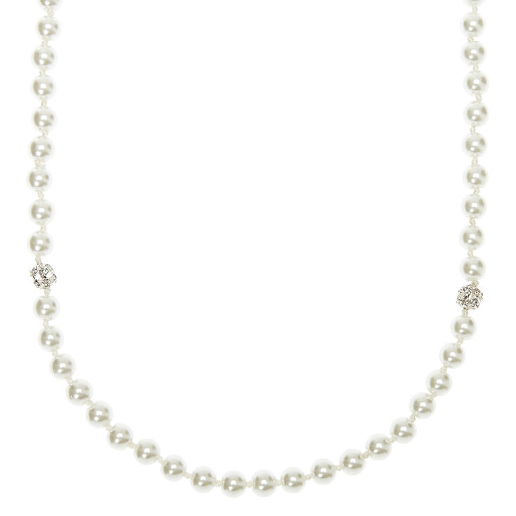 Silver Fireball &amp; Pearl Long Necklace,