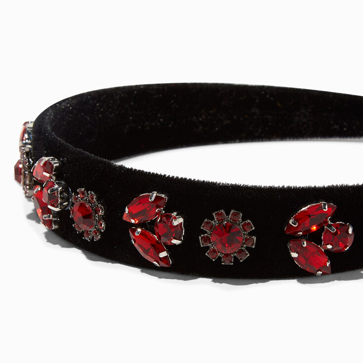 Black &amp; Red Bejewelled Wide Velvet Headband,