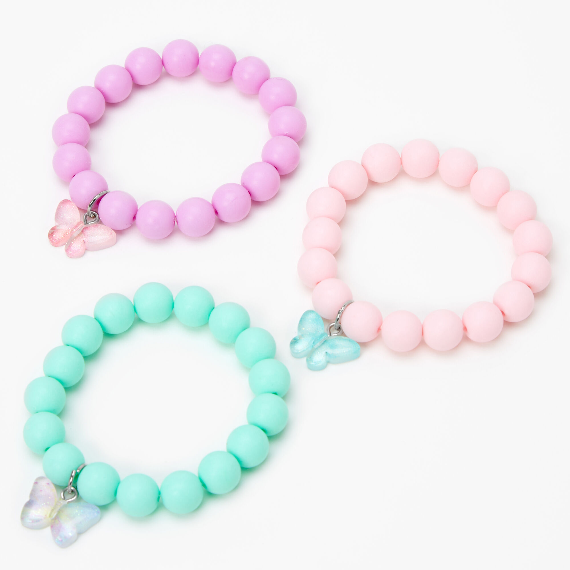 Claire's Club Butterfly Matte Beaded Stretch Bracelets - 3 Pack,