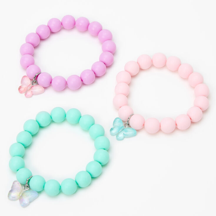 Claire&#39;s Club Butterfly Beaded Stretch Bracelets - Matte, 3 Pack,