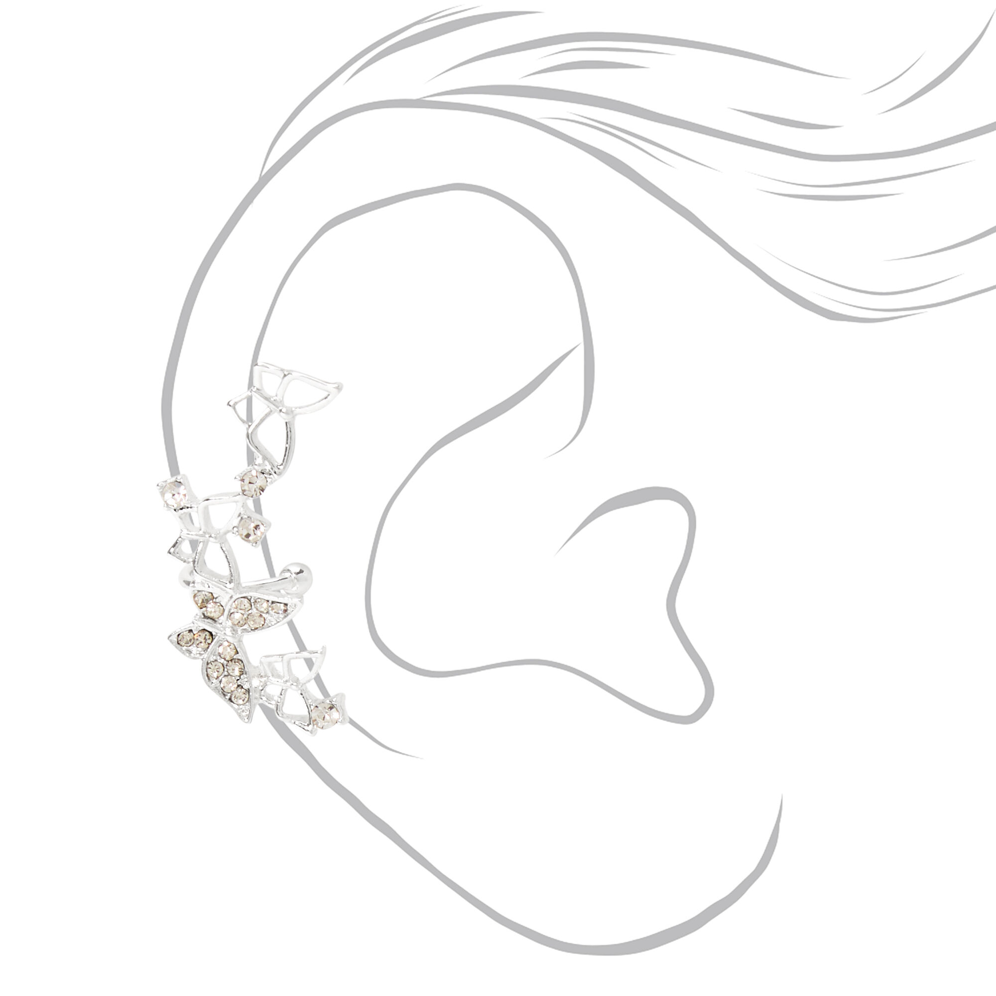 Silver Crystal Butterfly Ear Cuff Earring,