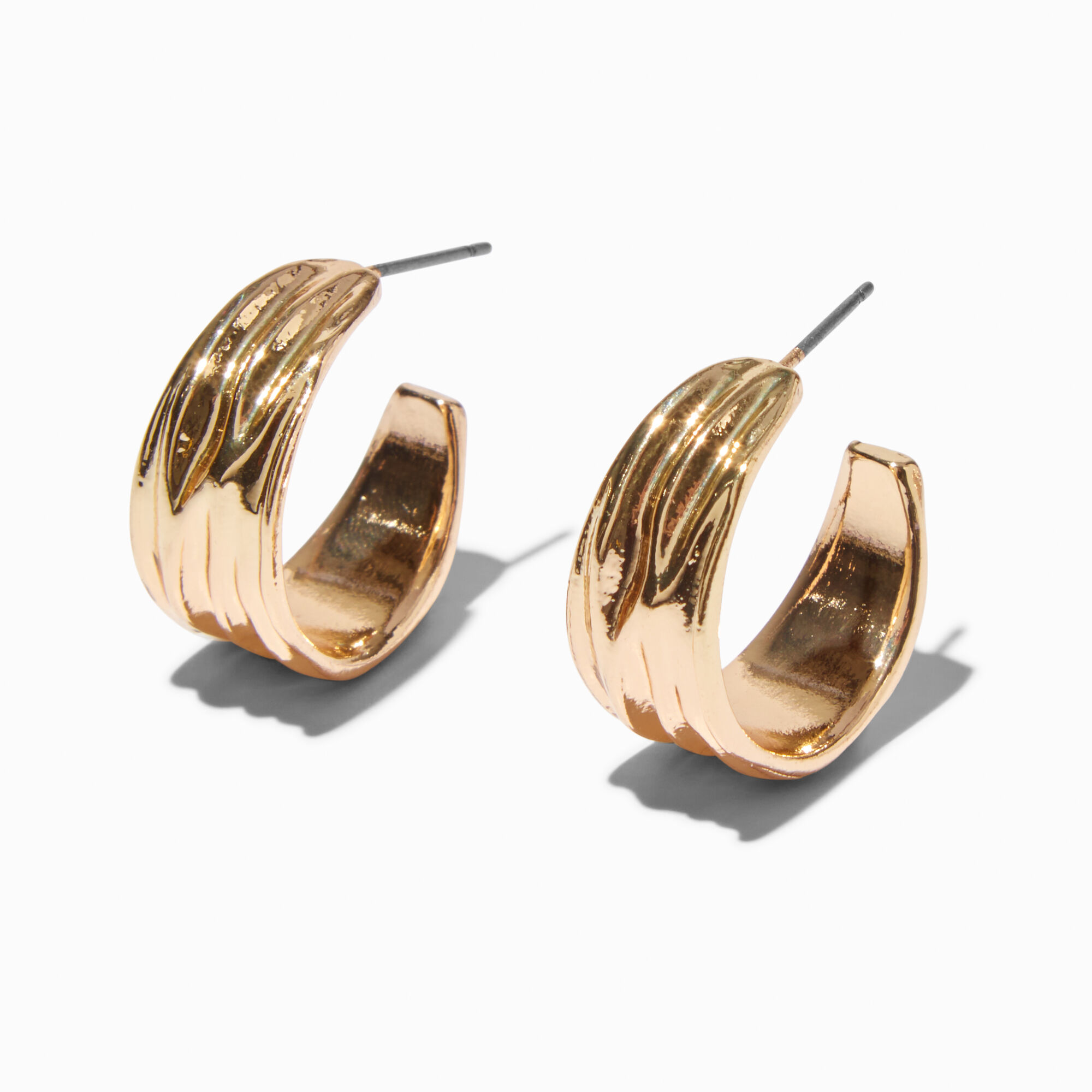 View Claires Tone Wide Textured 20MM Hoop Earrings Gold information