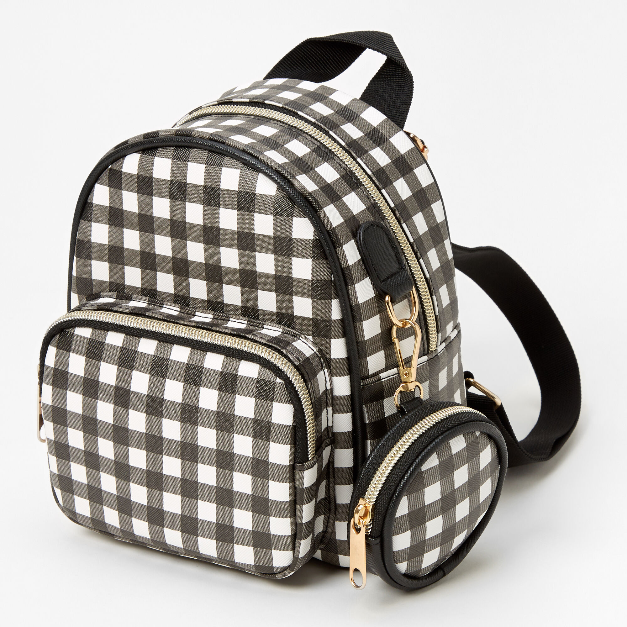 Claire's Mini sac à dos à carreaux vichy - Noir et blanc
