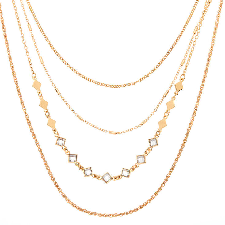 Gold Diamond Multi Strand Necklace,