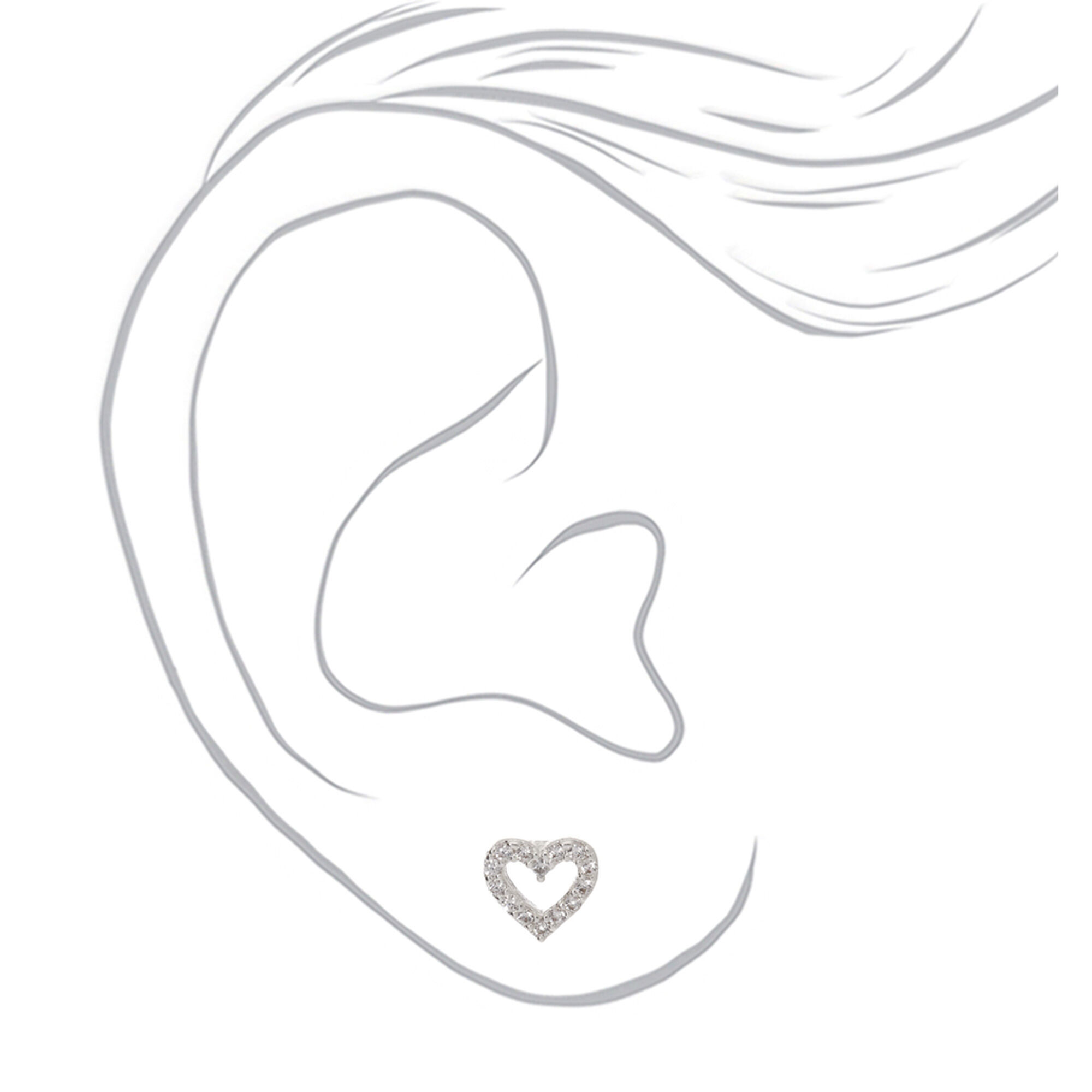 Silver-tone Cubic Zirconia Heart Stud Earrings,