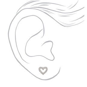 Silver-tone Cubic Zirconia Heart Stud Earrings,