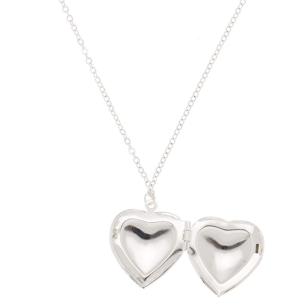 Silver Heart Long Locket Pendant Necklace,