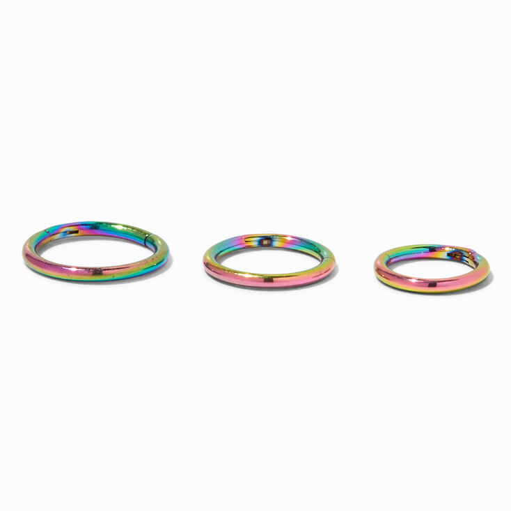 Titanium 18G Rainbow Anodized Mixed Nose Hoops - 3 Pack,