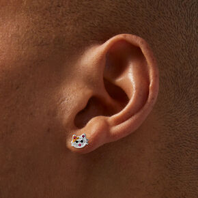 Sterling Silver Crystal Cat Stud Earrings,