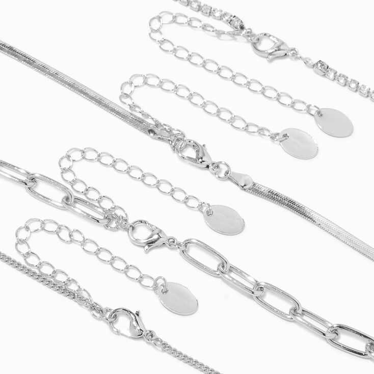 Silver &amp; Square Crystal Mixed Chain Necklaces - 4 Pack,