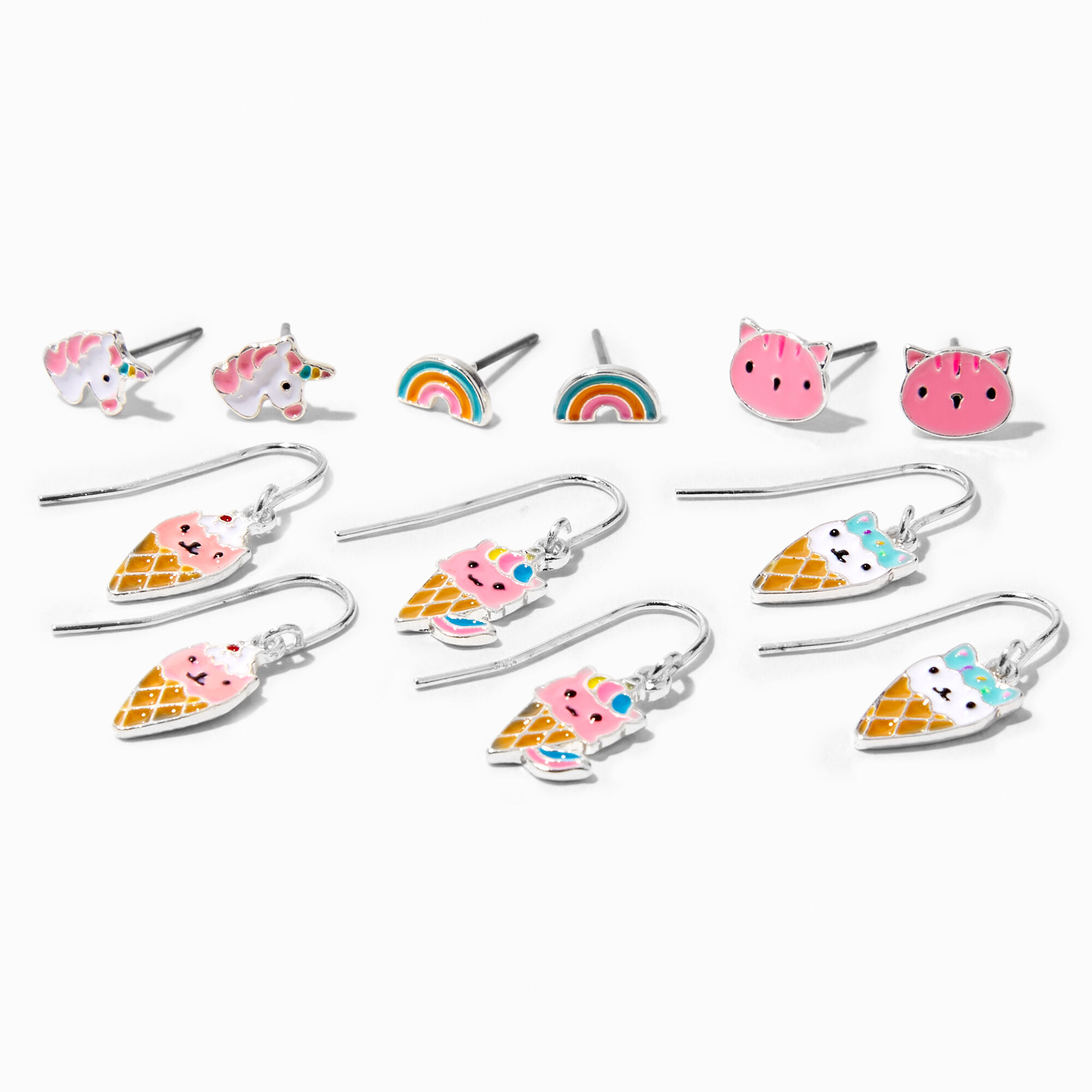 View Claires Animal Ice Cream Earrings Set 6 Pack Silver information