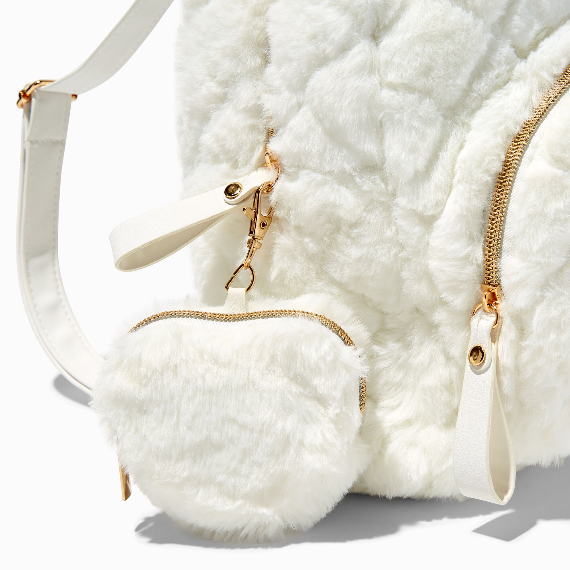 White Furry Quilted Mini Backpack Claire s US