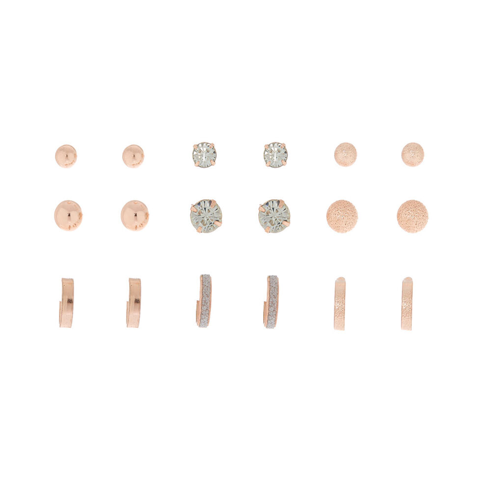 Rose Gold Earrings Set 9 Pack