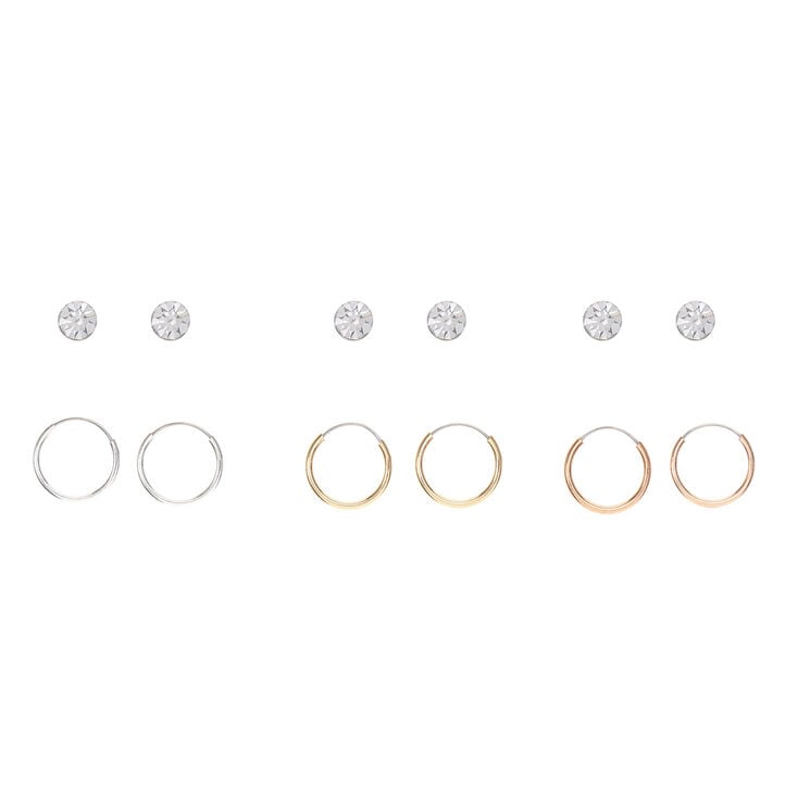 Mixed Metal Crystal Earring Set - 6 Pack,