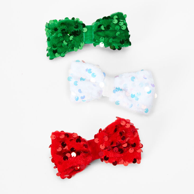 Christmas Sequin Hair Bow Clips - 3 Pack,