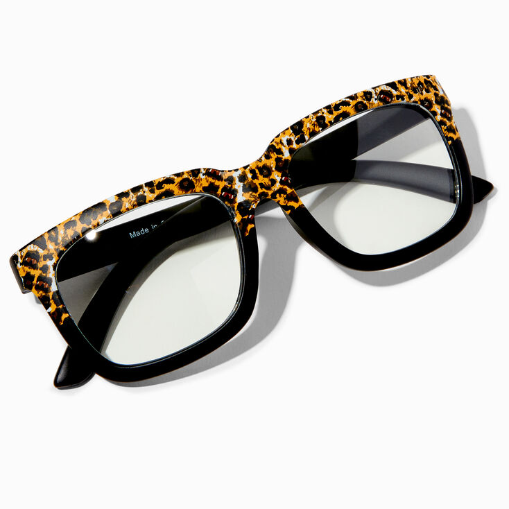 Claire&#39;s Club Black Leopard Print Clear Lens Square Frames,