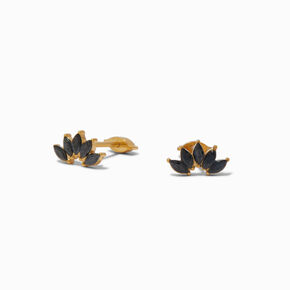 C LUXE by Claire&#39;s Gold-tone Titanium Cubic Zirconia Jet Black Leaf Flat Back Stud Earrings,