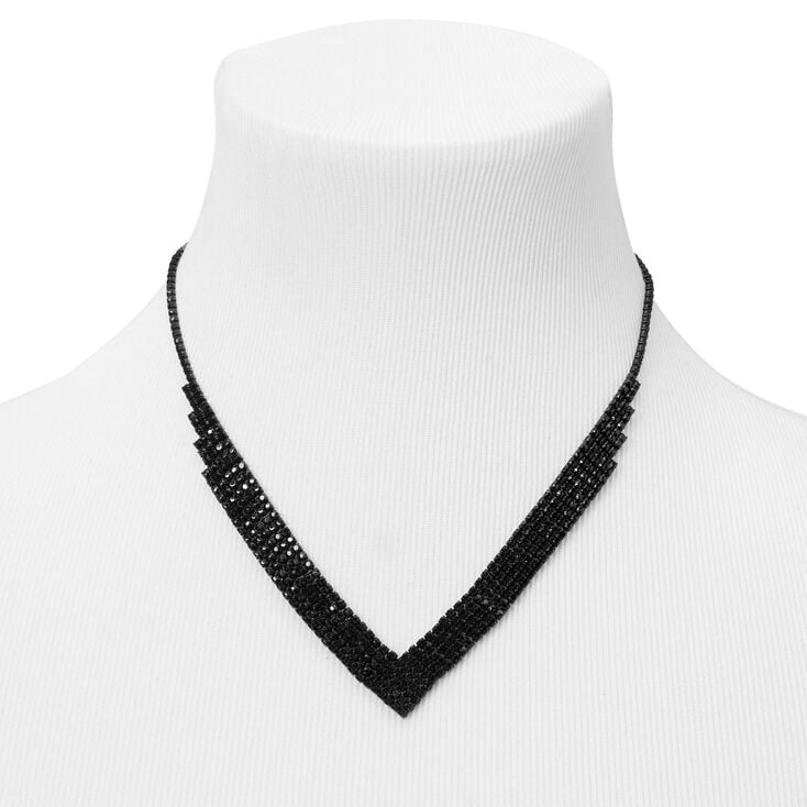 Jet Black Rhinestone Chevron Statement Necklace,