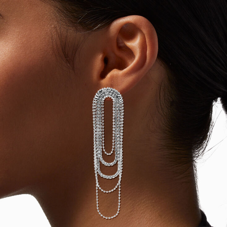 Silver Crystal Race Track 4&quot; Drop Earrings,