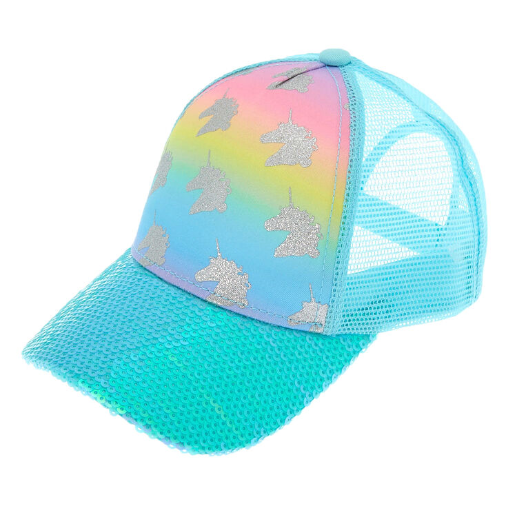 Unicorn Rainbow Print Baseball Cap - Turquoise,