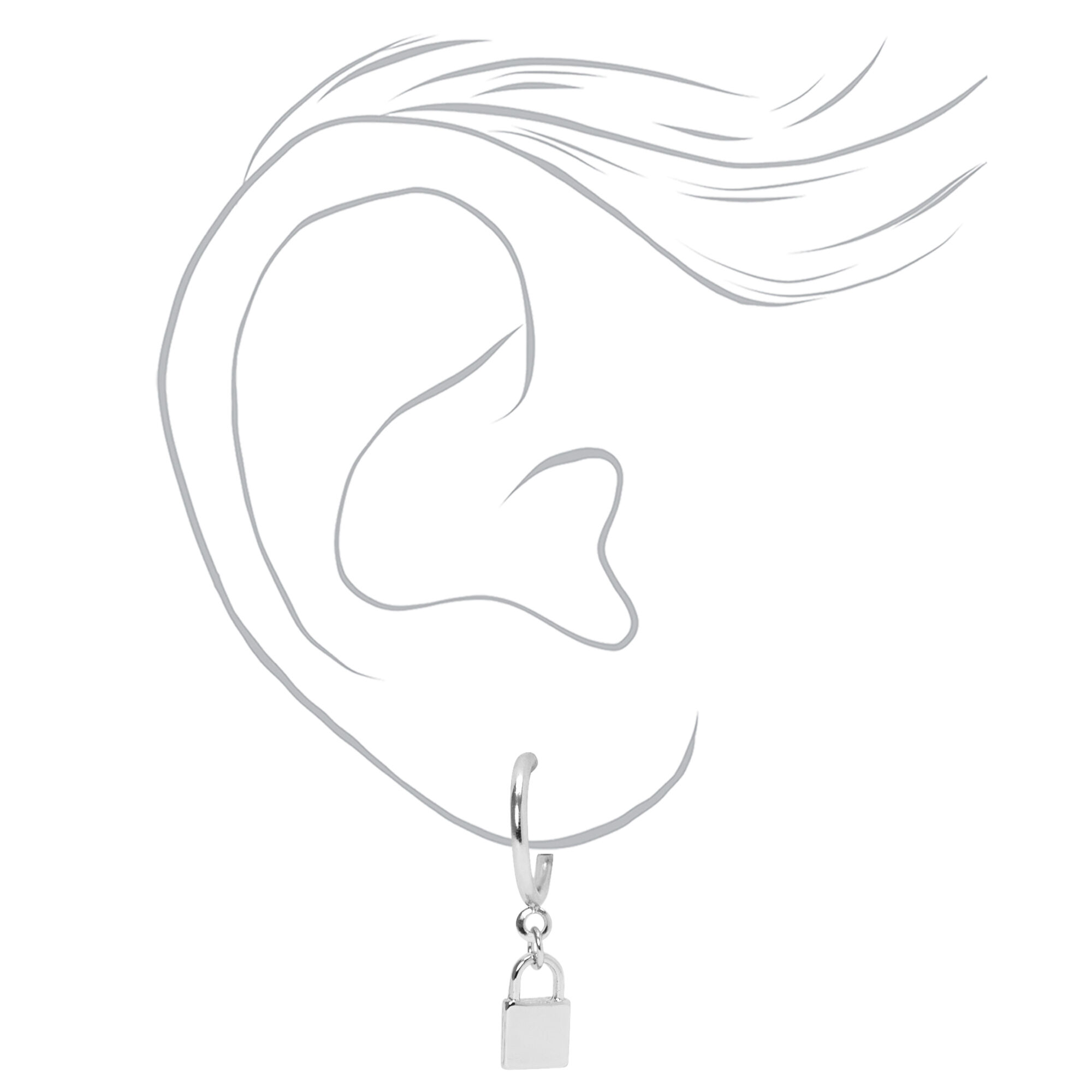 Silver Padlock Necklace, Earrings, & Ring Set - 3 Pack,