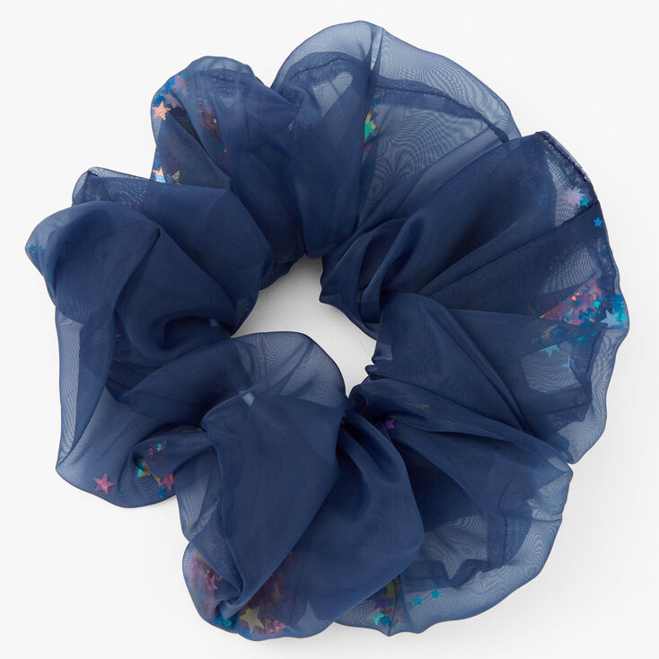 Giant Sheer Mesh Sequin Hair Scrunchie - Navy,