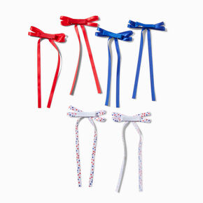 Stars &amp; Stripes Long Tail Hair Bow Clips - 6 Pack ,
