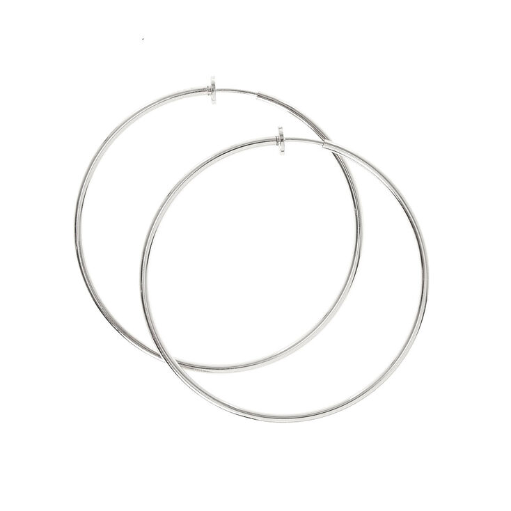 60mm Silver Tone Spring Clip Hoop Earrings Claire S Us 60mm Silver Tone Spring Clip Hoop Earrings