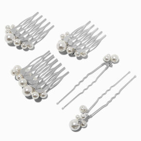 Silver-tone Pearl Hair Combs &amp; Pins - 5 Pack,