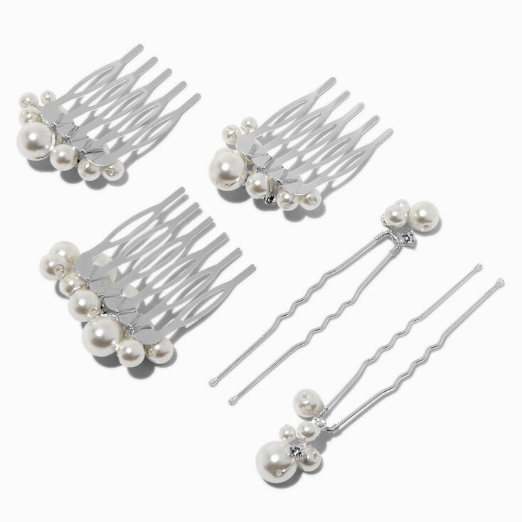 Silver-tone Pearl Hair Combs &amp; Pins - 5 Pack,