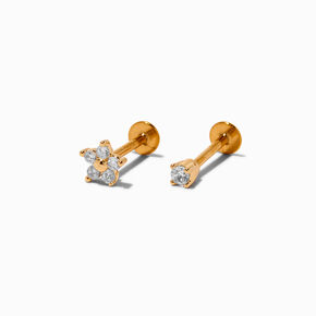 Gold-tone Cubic Zirconia Star &amp; Stud 18G Stud Threadless Cartilage Earrings - 2 Pack,