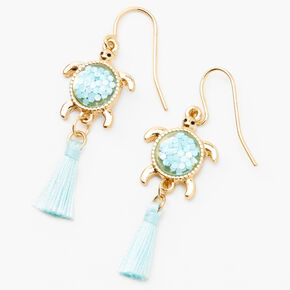 Gold 1.5&quot; TurtleTassel Drop Earrings - Turquoise,