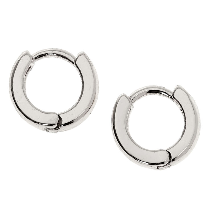 Silver 10MM Huggie Hoop Earrings,