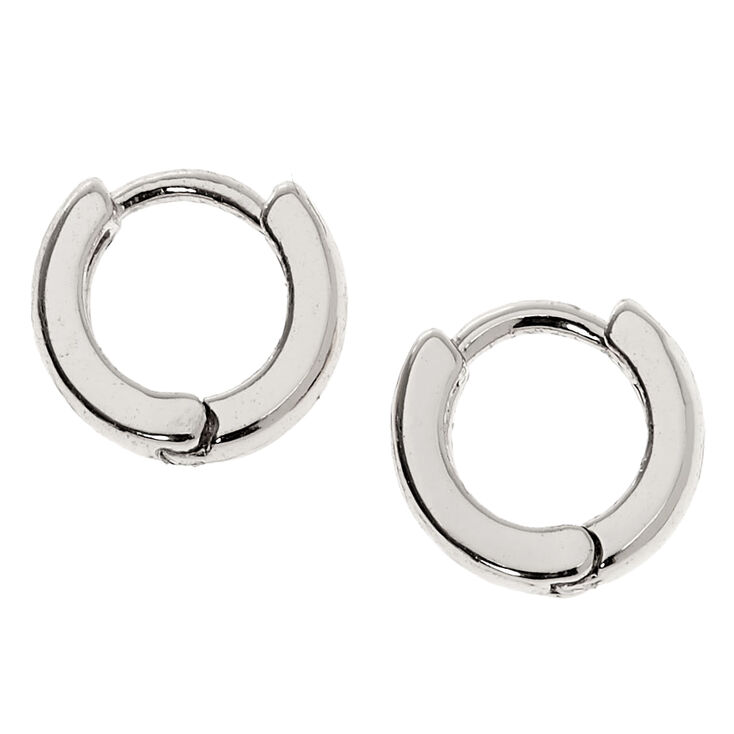 Silver 10MM Huggie Hoop Earrings,