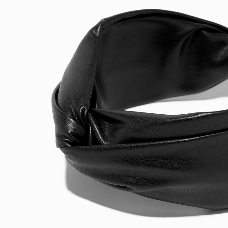 Black Faux Leather Twisted Headband,