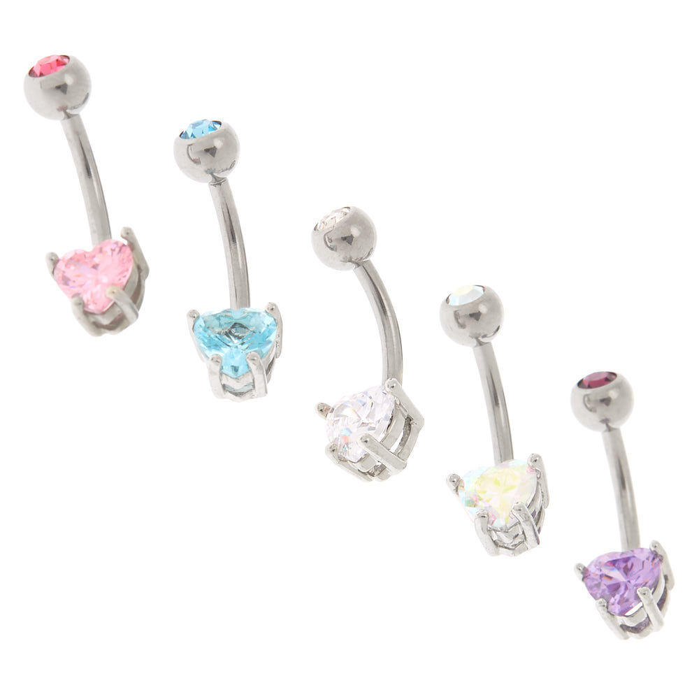 Pastel Heart Stone 14G Belly Rings 5 pack Claire s