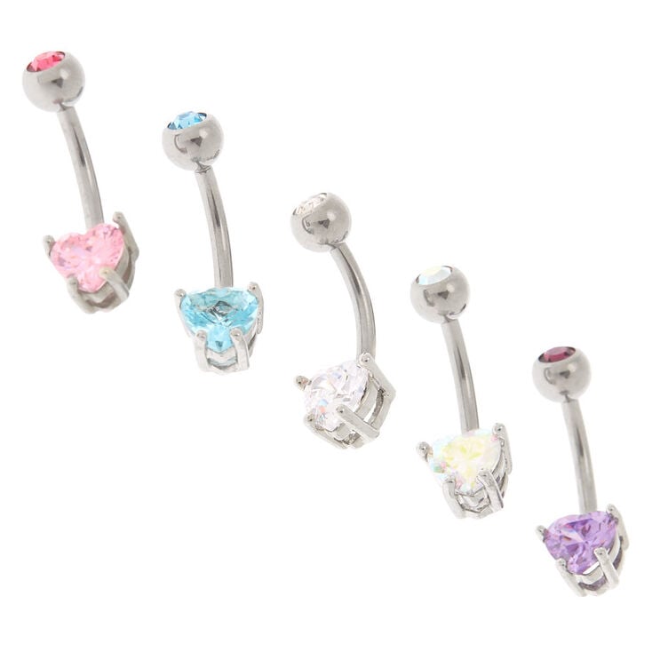 Pastel Heart Stone 14G Belly Rings  - 5 pack,