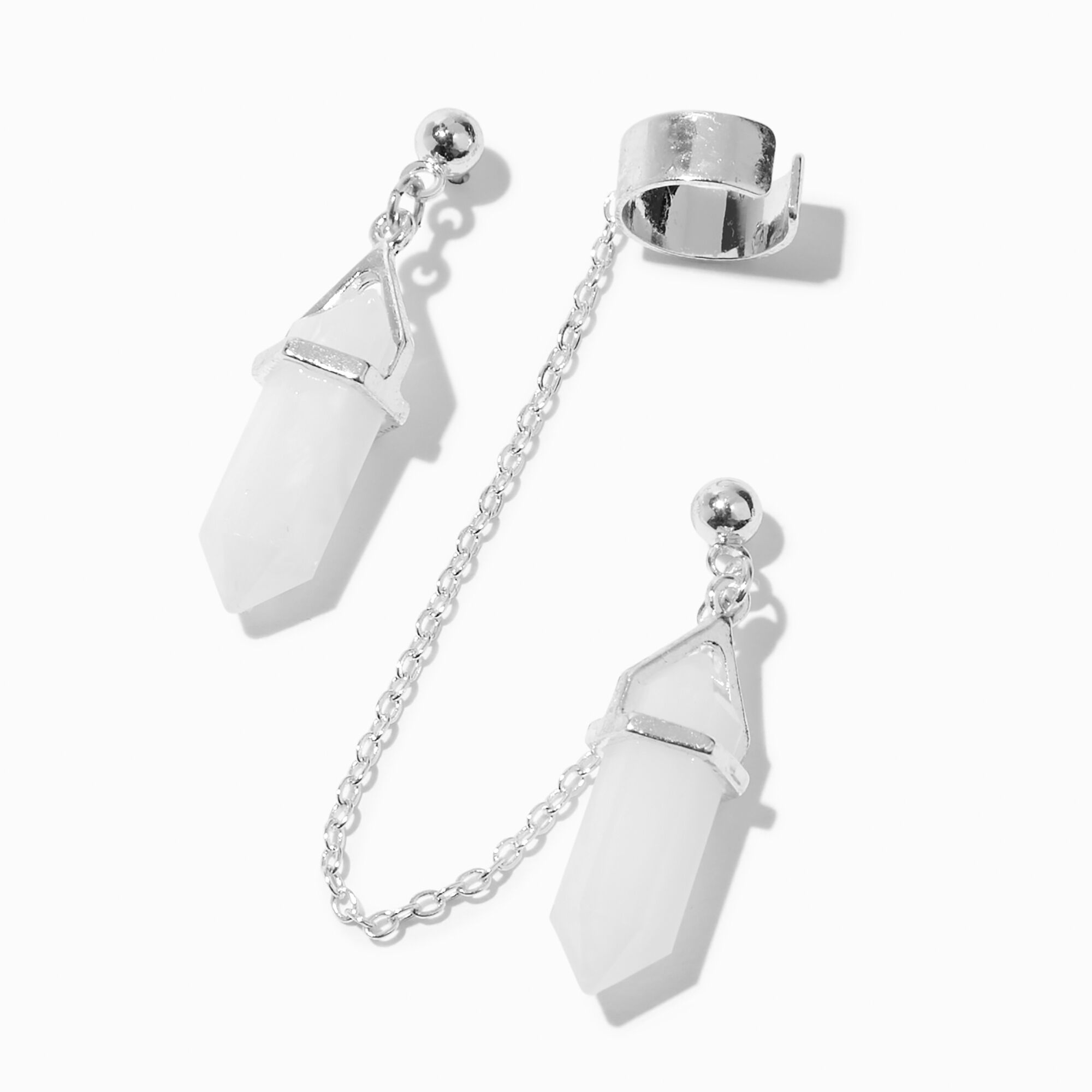 View Claires Mystical Gem SilverTone Cuff Connector Drop Earrings White information