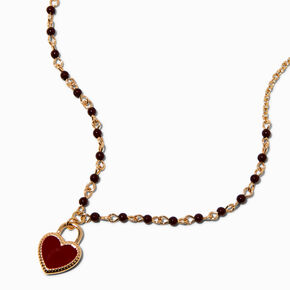 Collier &agrave; pendentif cha&icirc;ne perle d&#39;imitation noir c&oelig;ur bordeaux,