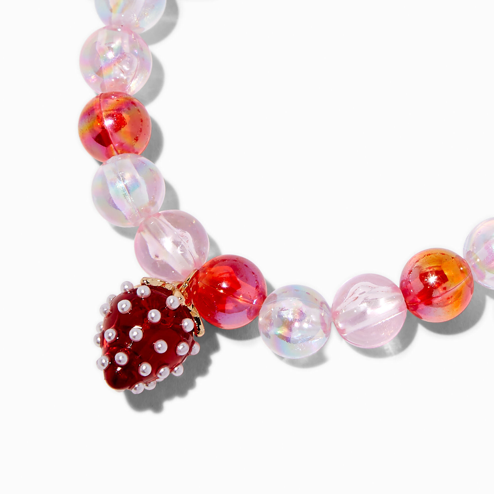 Red & Pink Strawberry Beaded Stretch Bracelet ,