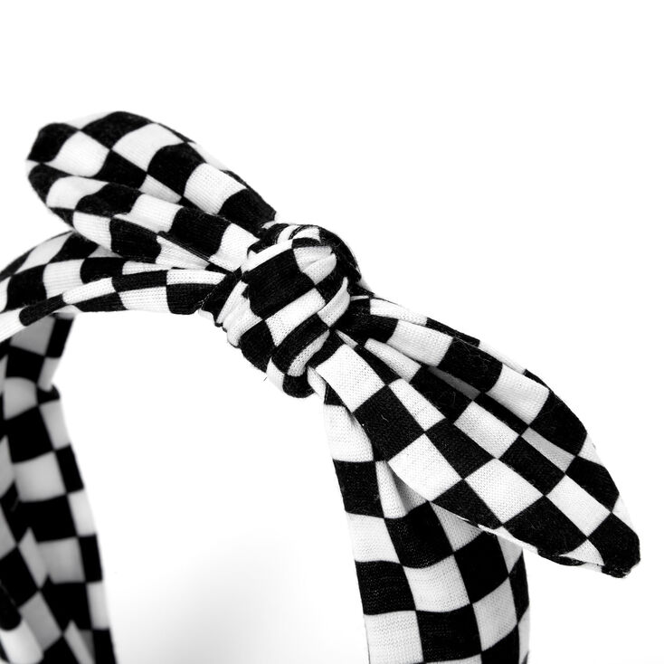 Black &amp; White Checkered Knotted Bow Headband,