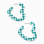 Green Checkered 40MM Heart Cutout Hoop Earrings,