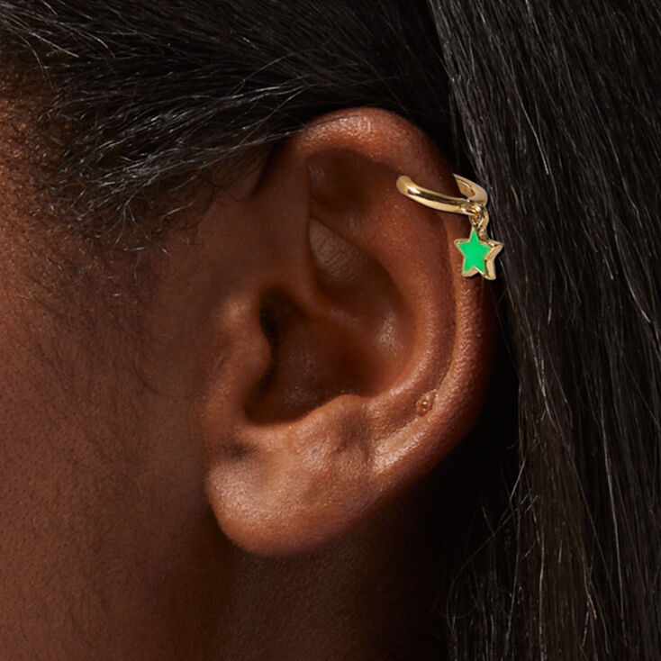Green Glow in the Dark Star 16G Gold Cartilage Hoop Earring,